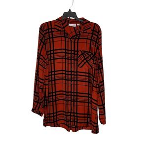 Susan Graver Button Up Shirt Size 8 Deep Orange Black Stripes‎ Womens Blouse Top